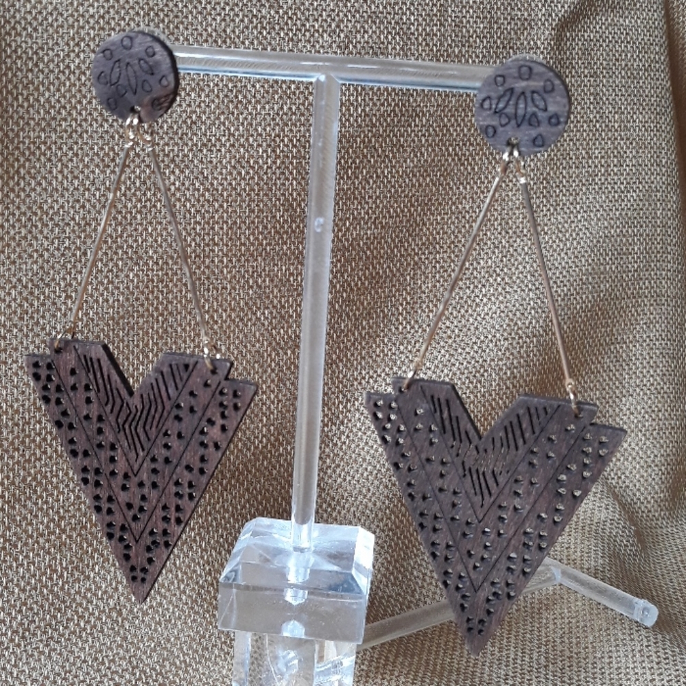 *2 for $15* Wood Mandala "V" drop earrings